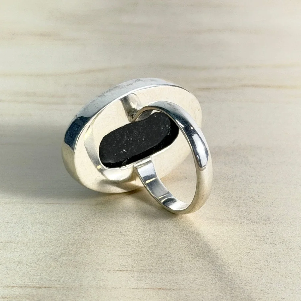 Vintage Onyx Black Sterling Silver Carved Floral Statement Ring Victorian Goth